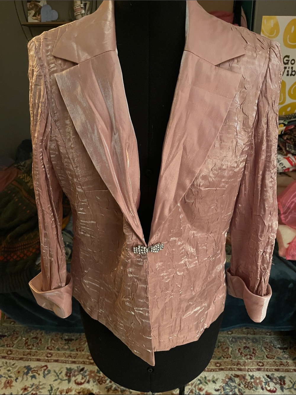 Pink Textured Satin Single-Button Blazer